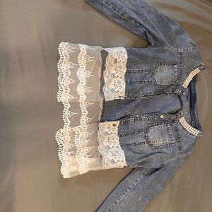 Amazon Women's Denim Jacket with Lace Trim